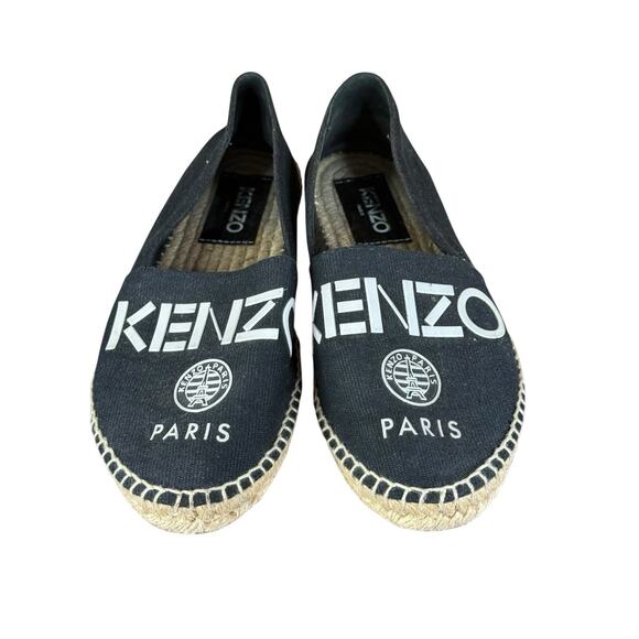 Kenzo Paris Black Canvas Logo Espadrilles Flats 37 EU 6.5 US Classic Summer - Picture 4 of 9